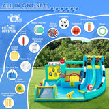 Inflatable Bouncy Castle with Slide Trampoline and Ball Pit, Bounce House Indoor Outdoor with Air Blower for Toddler Garden Park Backyard Party Wedding Birthday Gift, 470 x 400 x 220 cm