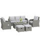 Outsunny 7 Seater Rattan Garden Furniture Set, 2 Reclining Chairs, 3 Seater Sofa, Coffee Table, Footstools, Space-Saving 6 Piece Outdoor Patio Furniture Conversation Set with Cushions, Light Grey