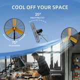 AIRWIZARD 30 inch Oscillating High Velocity Wall Mount Fan, 8550 CFM Industrial Heavy Duty Metal Wall Fans, 3 Speeds, Adjustable Height and Tilt, Commercial Shop Fan for Garage, Workshop