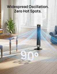 DREO Smart 40"-45" Tower Fan for Bedroom, Adjustable Height, 28 ft/s Velocity, DC Motor, 9 Speeds, 4 Modes, 90°Oscillating, Standing Fan, 20dB Quiet, 12H Timer for Home, Office, Google/Alexa, Black
