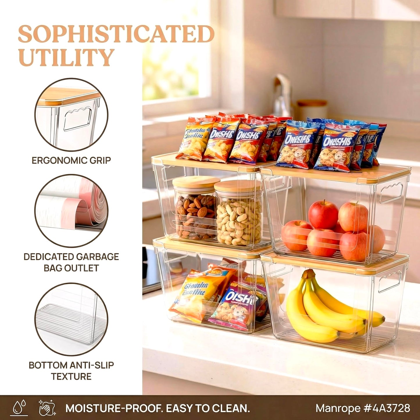 petisal Trash Bag Dispenser ，Extra Large Trash Bag Holder Dispensers With Bamboo Lid，Multi-functional Pantry Organizers and Storage For Kitchen, Cabinet, Laundry Room, Pantry (Clear, XL-2PACK)