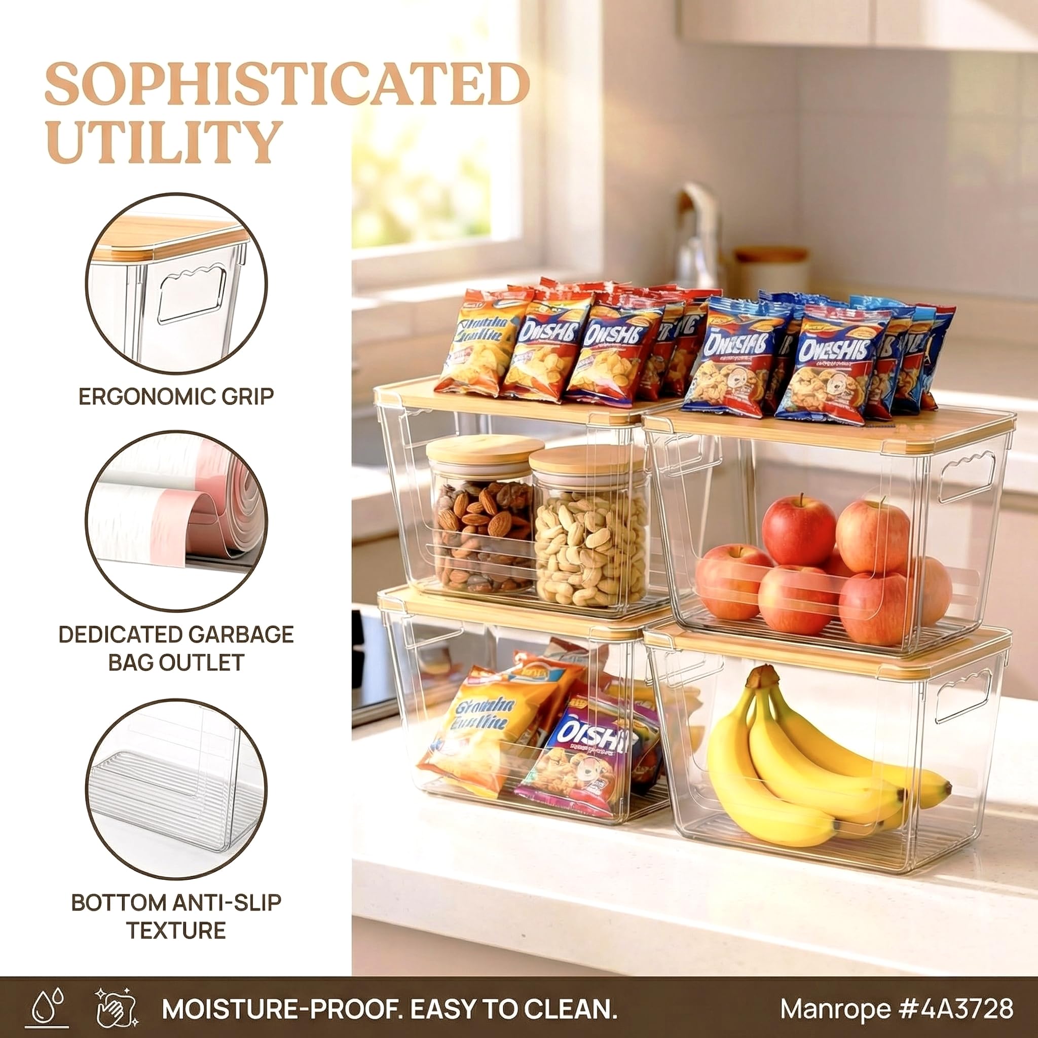 petisal Trash Bag Dispenser ，Extra Large Trash Bag Holder Dispensers With Bamboo Lid，Multi-functional Pantry Organizers and Storage For Kitchen, Cabinet, Laundry Room, Pantry (Clear, XL-2PACK)