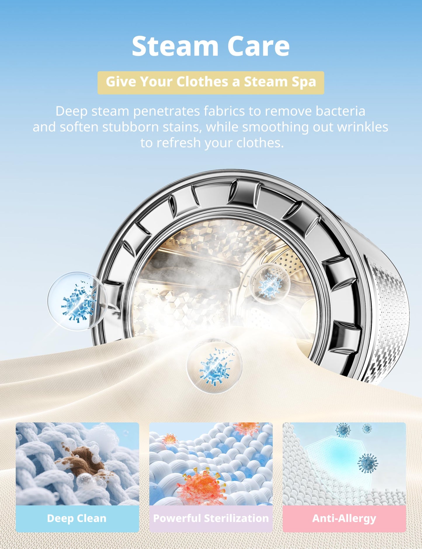 COMFEE' Freestanding Washing Machine,10KG Load,A-10% Class, 1400RPM, Steam Care,BLDC Motor,Woolmark,Touch Panel,White-CFP03EW100W-UK