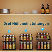 MAYZOLOP Pull out Spice Rack, 2-Tier Metal Spice Rack with Adjustable Height for Inside Cupboard, Kitchen Cupboard Organiser Storage Rack, 9.1in W x 10.4in L x 9in H