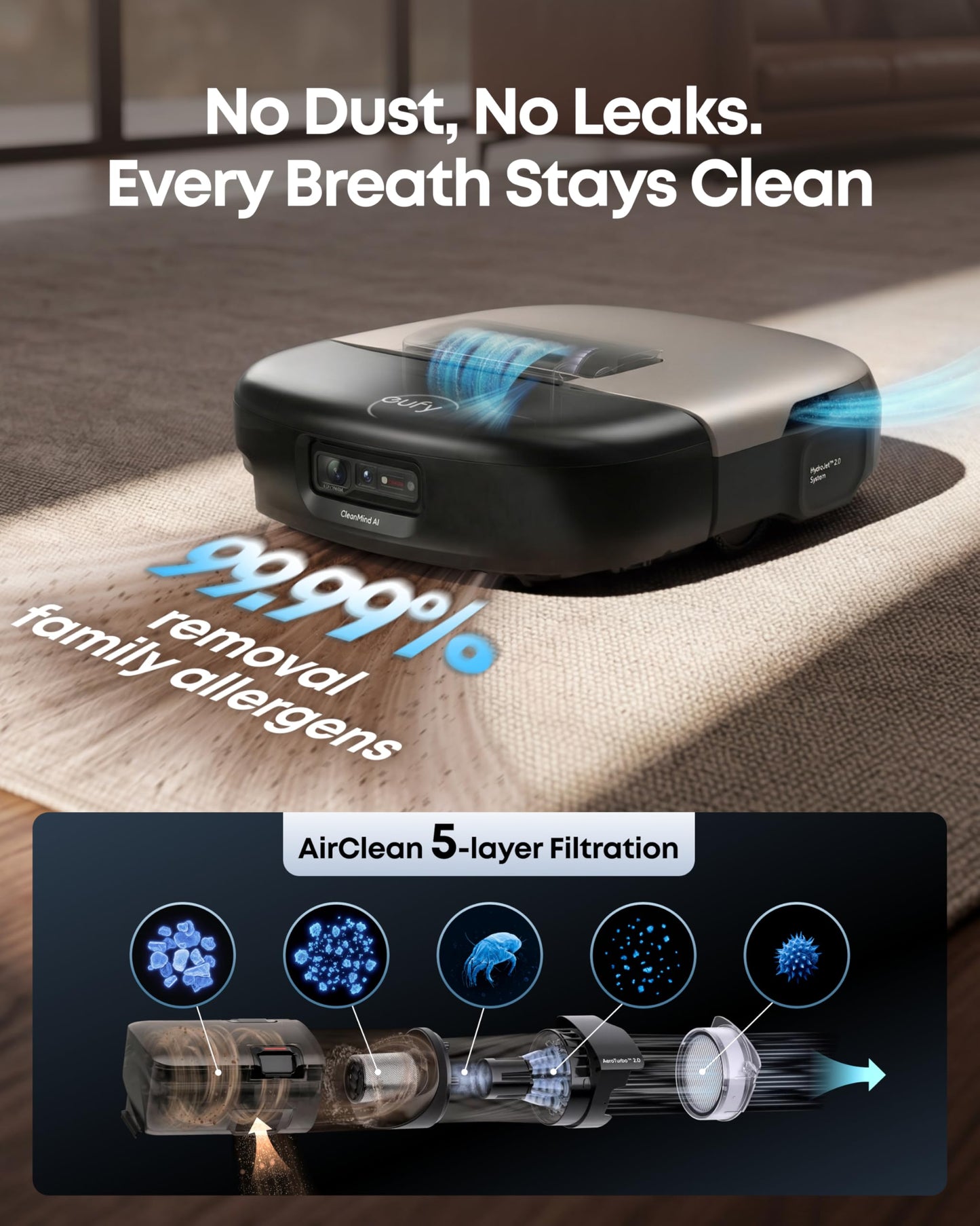 eufy New 2026 Robot Vacuum Cleaner With Mop, Omni S2, Long-Lasting 30,000 Pa Suction, HydroJet 2.0 Self‑Cleaning Roller Mop, CleanMind AI Navigation, All‑in‑One Station, Home-Cleaning Robot