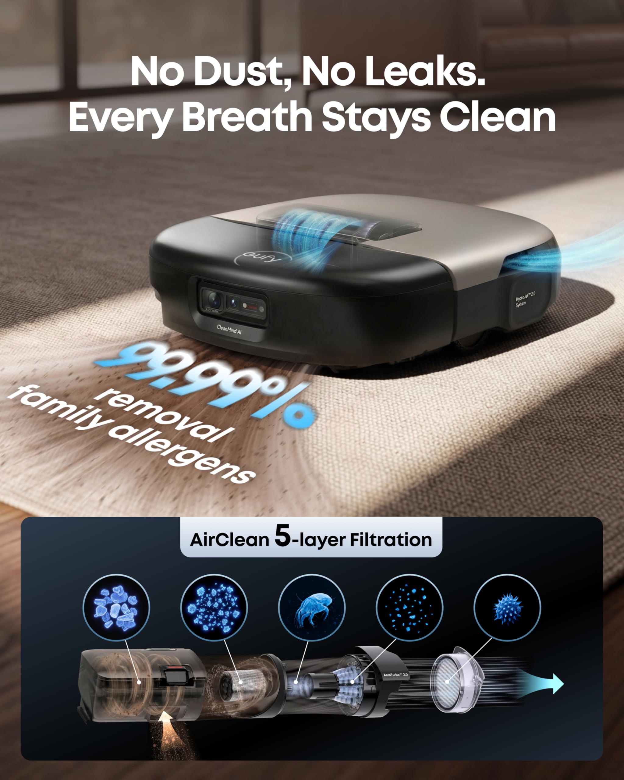 eufy New 2026 Robot Vacuum Cleaner With Mop, Omni S2, Long-Lasting 30,000 Pa Suction, HydroJet 2.0 Self‑Cleaning Roller Mop, CleanMind AI Navigation, All‑in‑One Station, Home-Cleaning Robot