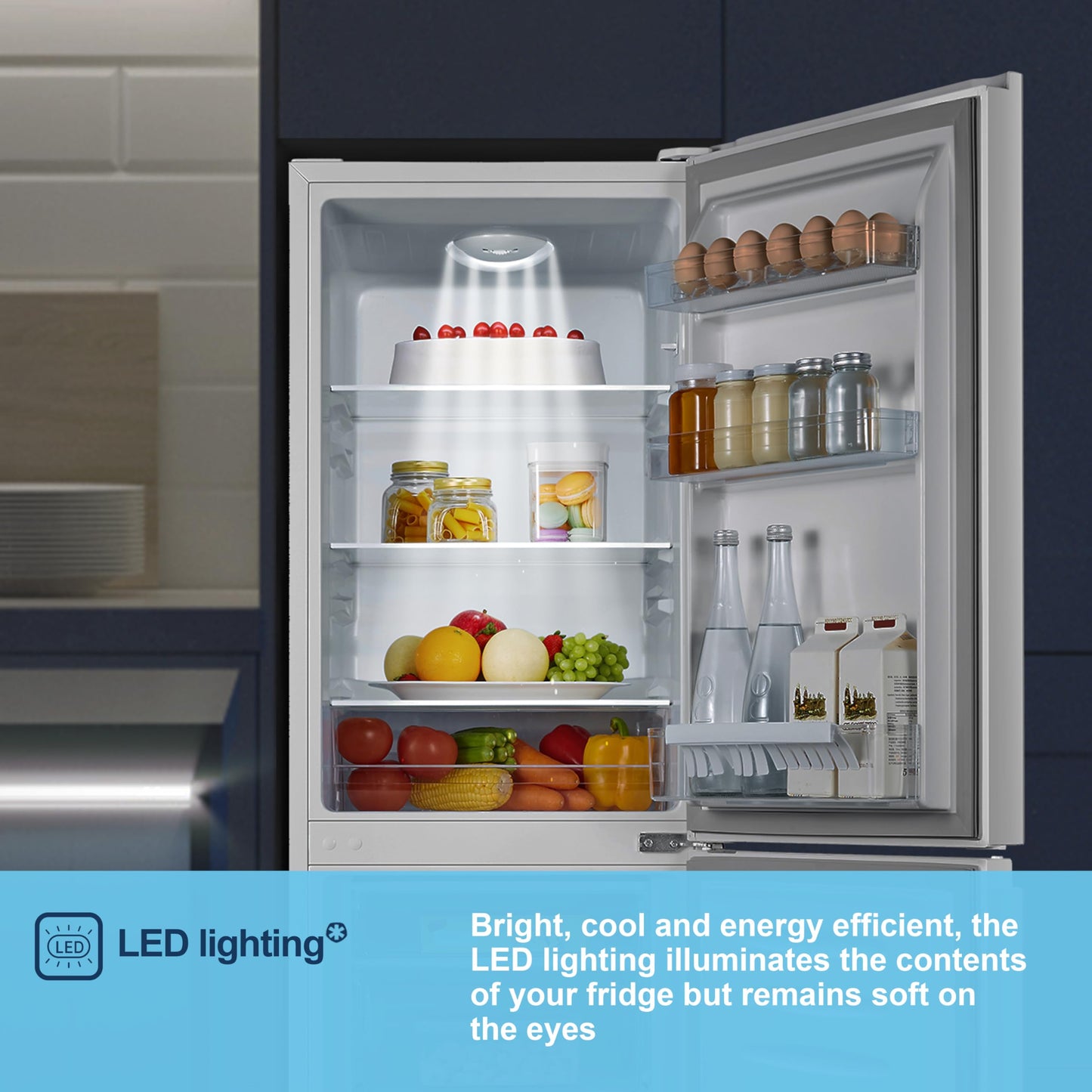 Fridgemaster MC50175A 50cm Freestanding 60/40 Fridge Freezer - 175-litre capacity with Crisper box - Reversible Door - 4 Star Freezer Rating - LED Lighting -Mechanical Control- White - Energy Class E