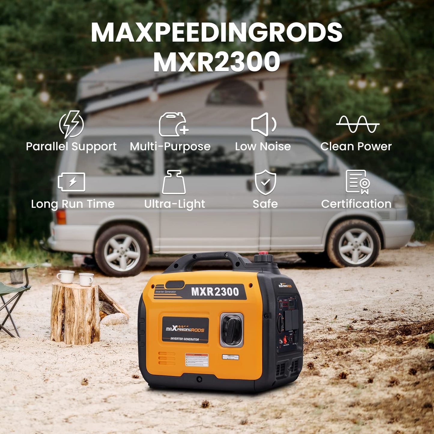 maXpeedingrods 2300W Portable Inverter Generator 4 Stroke Silent Pure Sine Wave Generator for Camping, Caravan, Motorhome