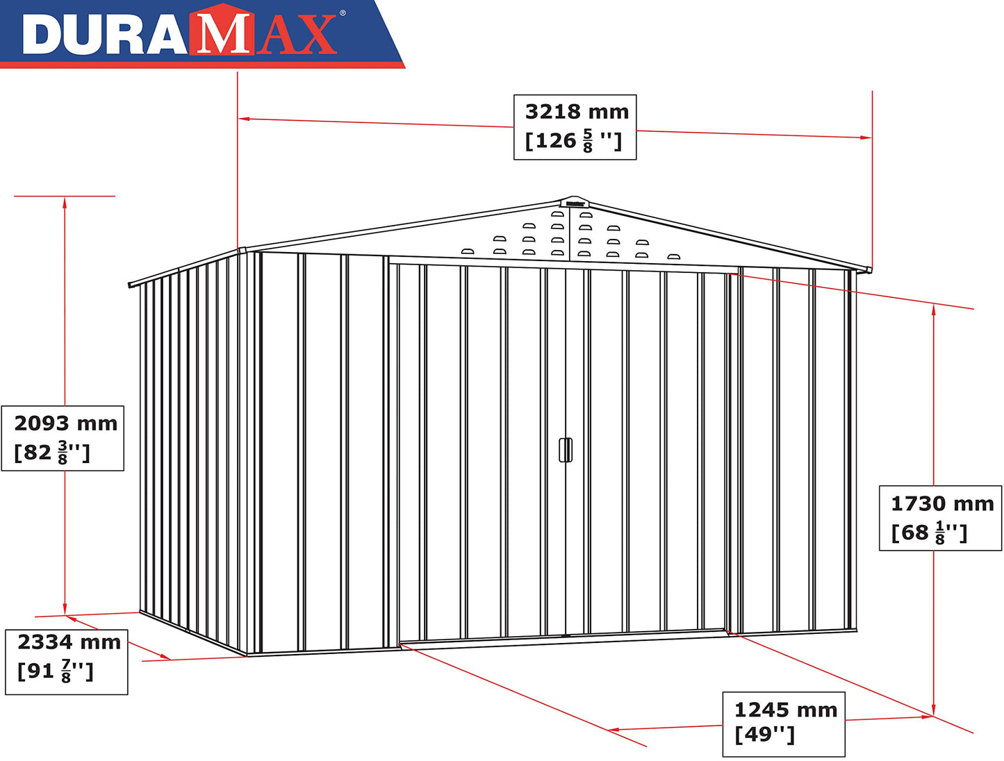 Duramax TOP 10x8 Metal Garden Storage Shed (7.83 m²), Hot-Dipped Galvanized Steel Tool Shed, All Weather Resistant with Reinforced Roof Structure, Maintenance-Free Outdoor Storage House, Woodgrain