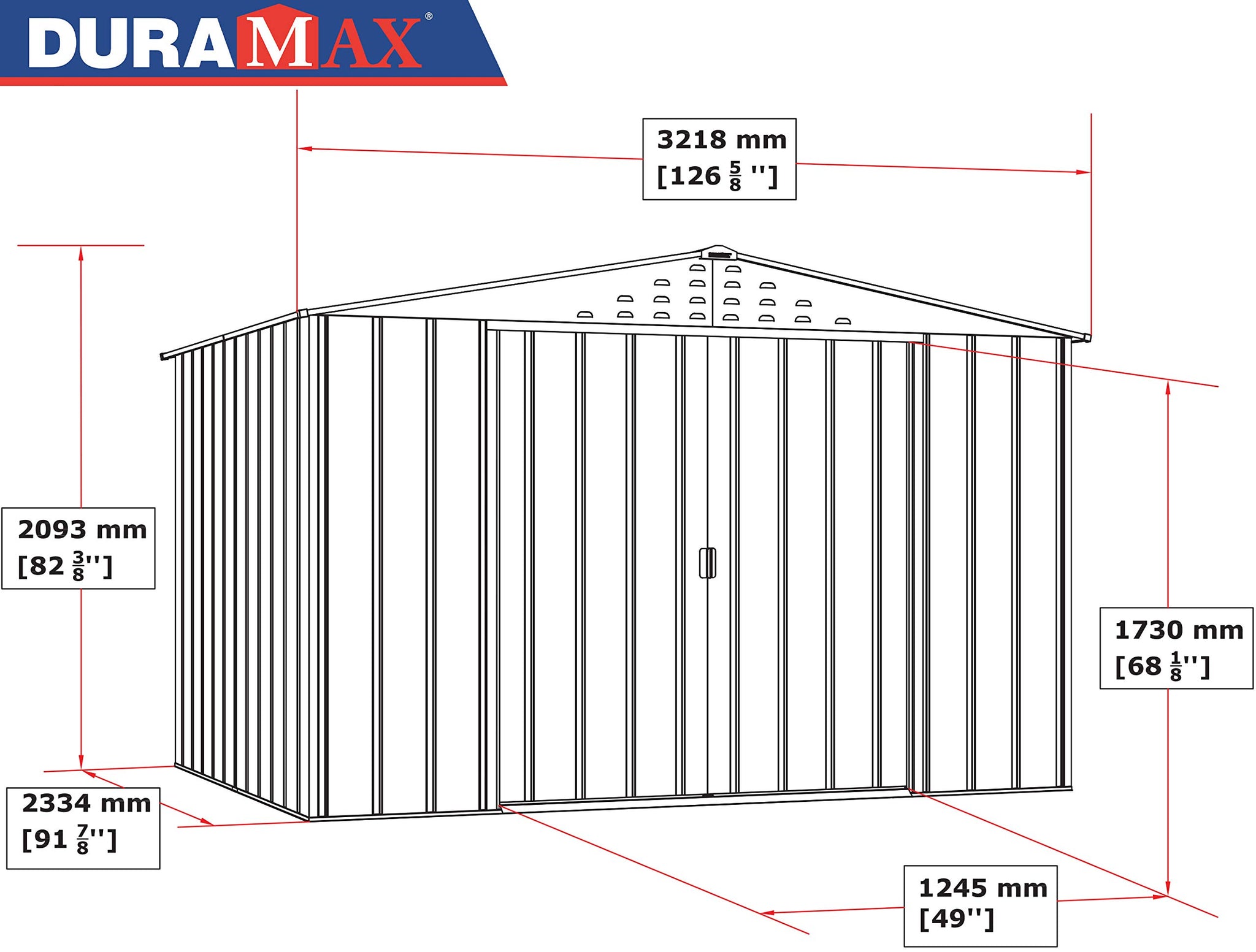 Duramax TOP 10x8 Metal Garden Storage Shed (7.83 m²), Hot-Dipped Galvanized Steel Tool Shed, All Weather Resistant with Reinforced Roof Structure, Maintenance-Free Outdoor Storage House, Woodgrain