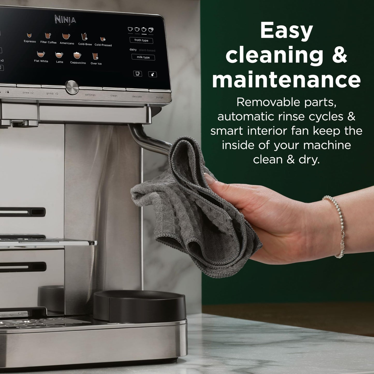 Ninja AutoBarista Automatic Espresso, Filter Coffee and Cold Brew Machine, 10 Drink Programs and 4 Milk Froth Presets, 250g Hopper, Dishwasher Safe Removable Parts, Silver AE1001UK