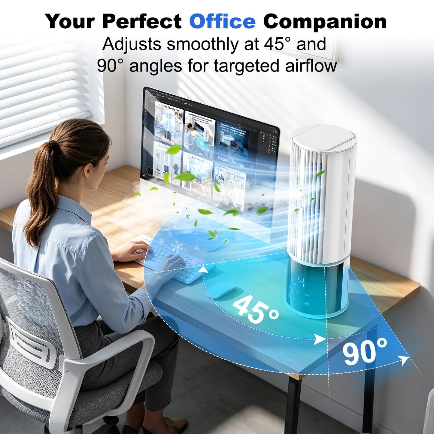 Portable Air Conditioner Air Cooler 6-in-1 Portable Tower Fan,3 Speeds, Storm Mode Cool Mist,Remote Control,Automatic Oscillation,8H Timer LED Display with Ice Packs for Home & Office Use（lvory）