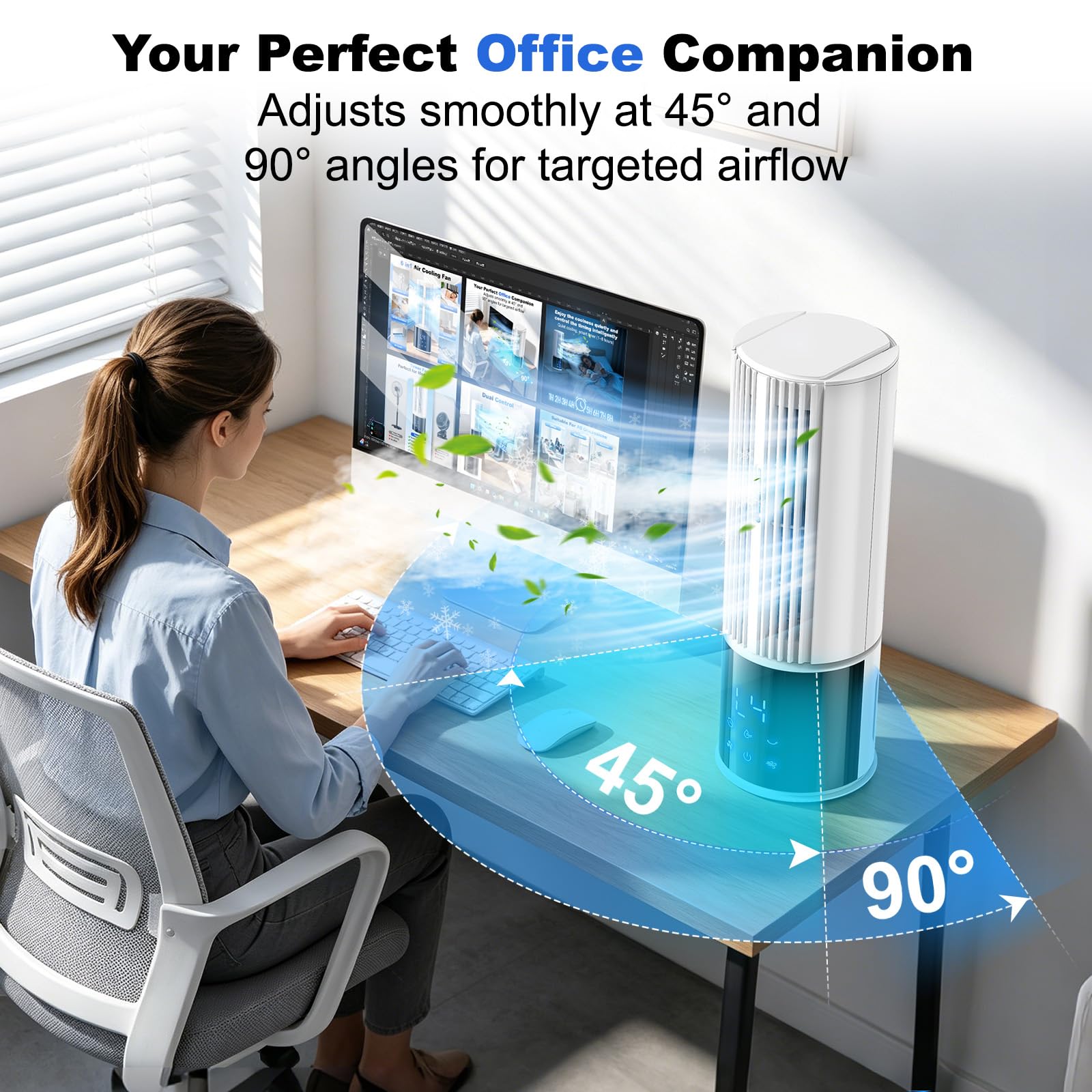 Portable Air Conditioner Air Cooler 6-in-1 Portable Tower Fan,3 Speeds, Storm Mode Cool Mist,Remote Control,Automatic Oscillation,8H Timer LED Display with Ice Packs for Home & Office Use（lvory）