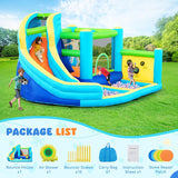 Inflatable Bouncy Castle Water Park with Slide Sprayer Trampoline Climbing Wall & Basketball Hoop, Includes Air Blower, Outdoor Indoor Bounce House for Kids Toddlers, Holds Up to 5 Children