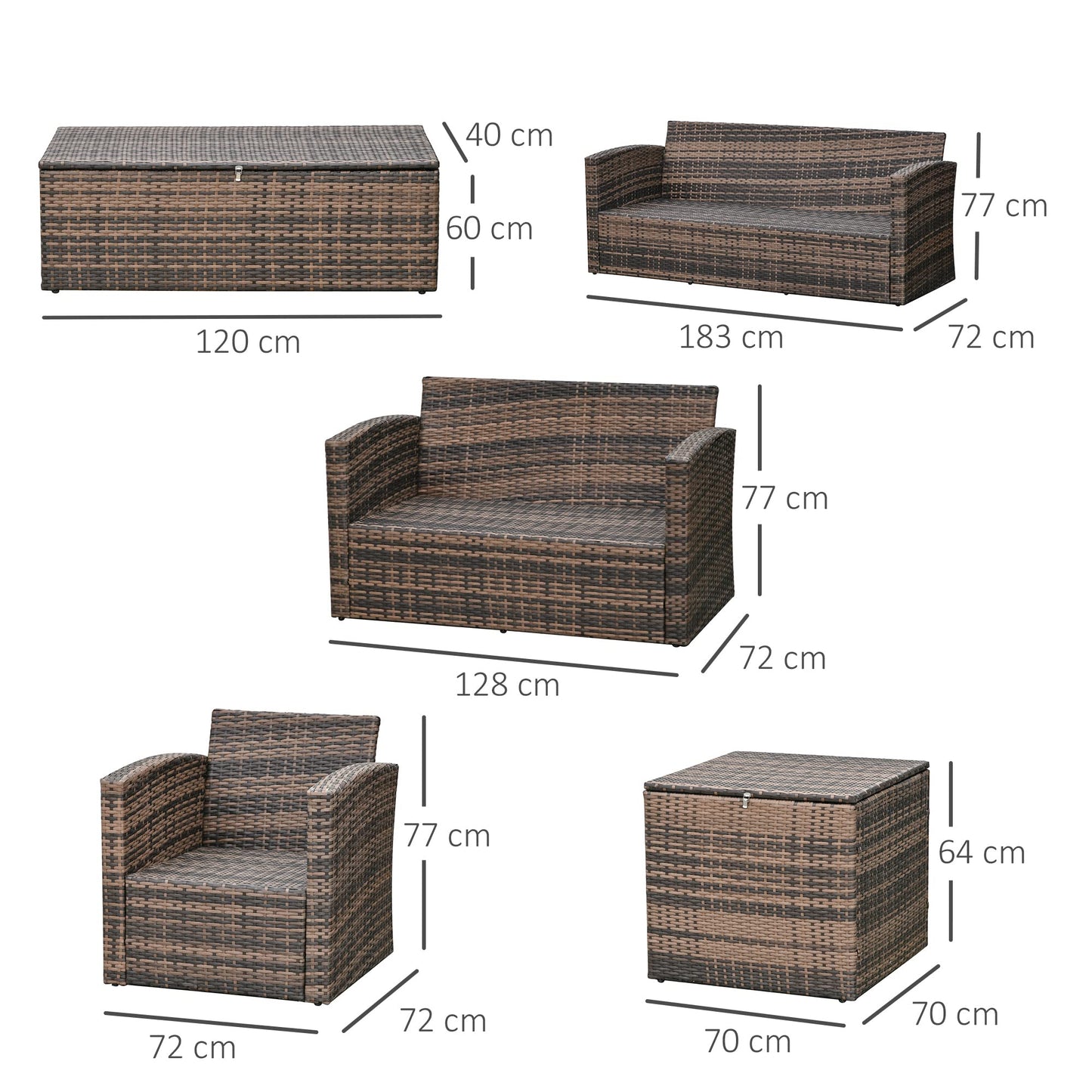 Outsunny 6 Pieces Rattan Garden Furniture Set Wicker Outdoor Sofa Sectional Patio Conversation Furniture Set w/Storage Table and Cushions, Orange