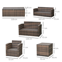 Outsunny 6 Pieces Rattan Garden Furniture Set Wicker Outdoor Sofa Sectional Patio Conversation Furniture Set w/Storage Table and Cushions, Orange