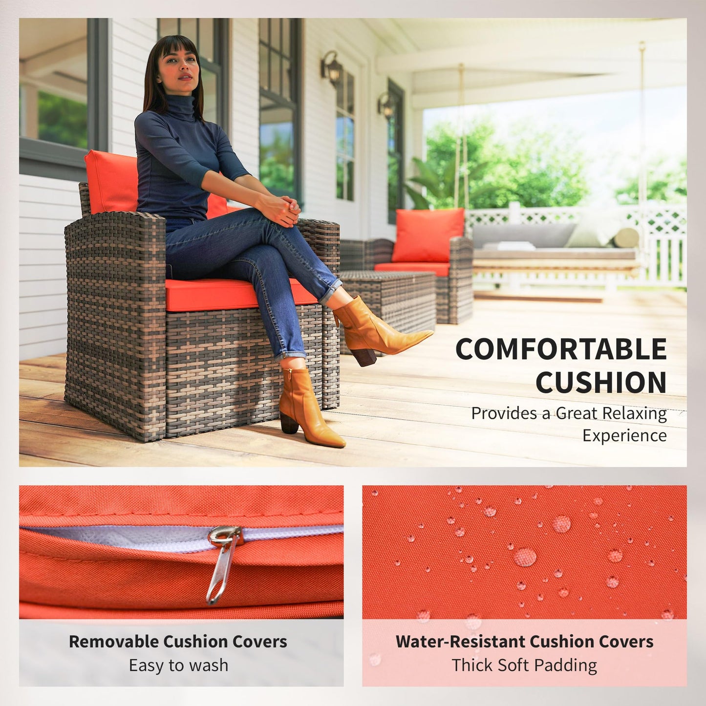 Outsunny 6 Pieces Rattan Garden Furniture Set Wicker Outdoor Sofa Sectional Patio Conversation Furniture Set w/Storage Table and Cushions, Orange
