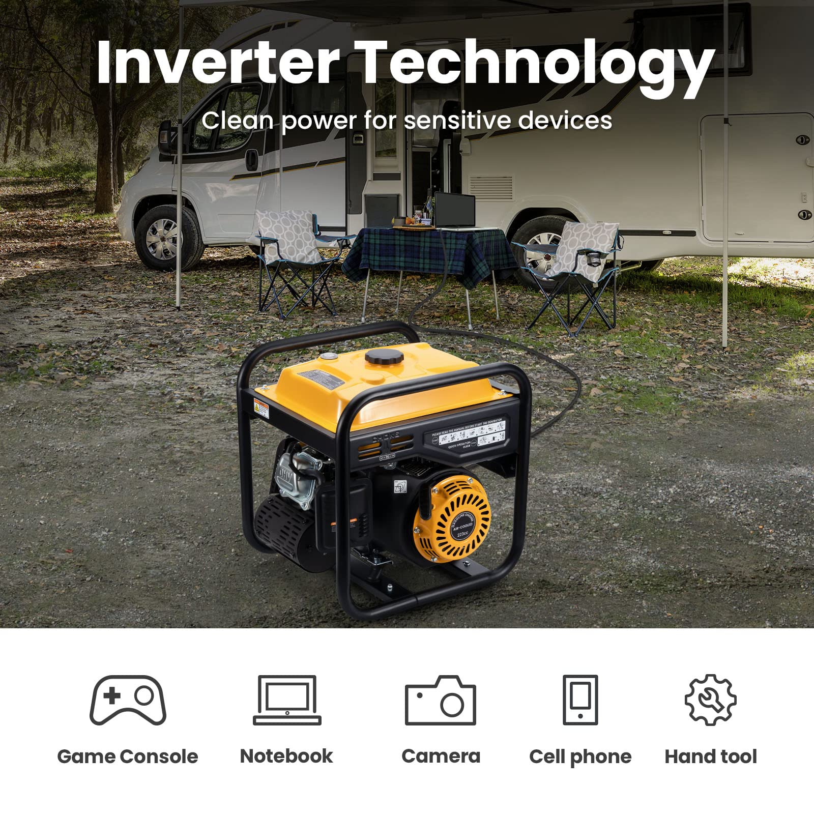 maXpeedingrods 3500W Portable Inverter Generator 4-Stroke Pure Sine Wave Petrol Generator for Camping, RV Travel, Home, or Jobsites