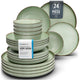 24 piece Dinner Sets for 6 People - Beautiful Country Style Stoneware Dinner Set for 6 - Dishwasher & Microwave Safe Plates and Bowls Set for 6 - Dinnerware Sets by Pure Living in Mint Green
