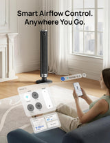 DREO Smart 40"-45" Tower Fan for Bedroom, Adjustable Height, 28 ft/s Velocity, DC Motor, 9 Speeds, 4 Modes, 90°Oscillating, Standing Fan, 20dB Quiet, 12H Timer for Home, Office, Google/Alexa, Black