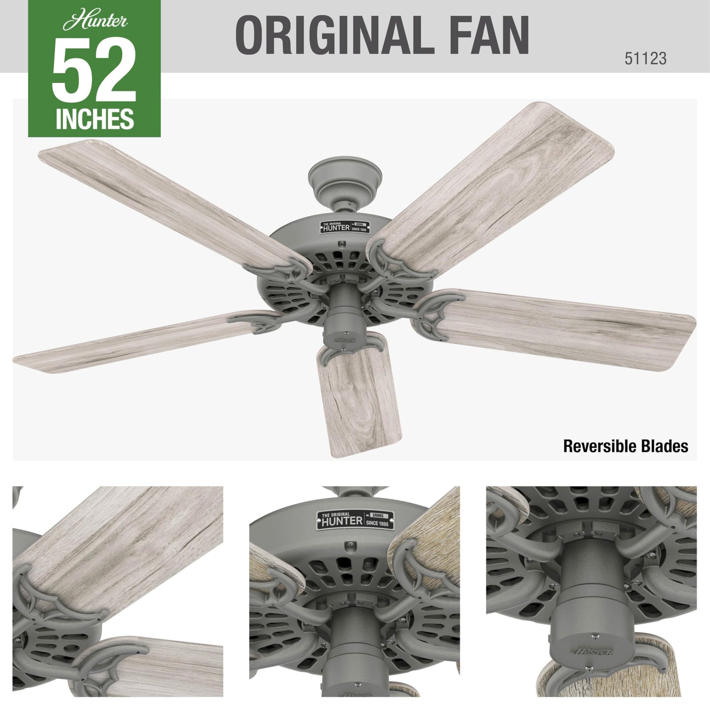 Hunter Fan Company 51123 Original Ceiling Fan, 52, Matte Silver