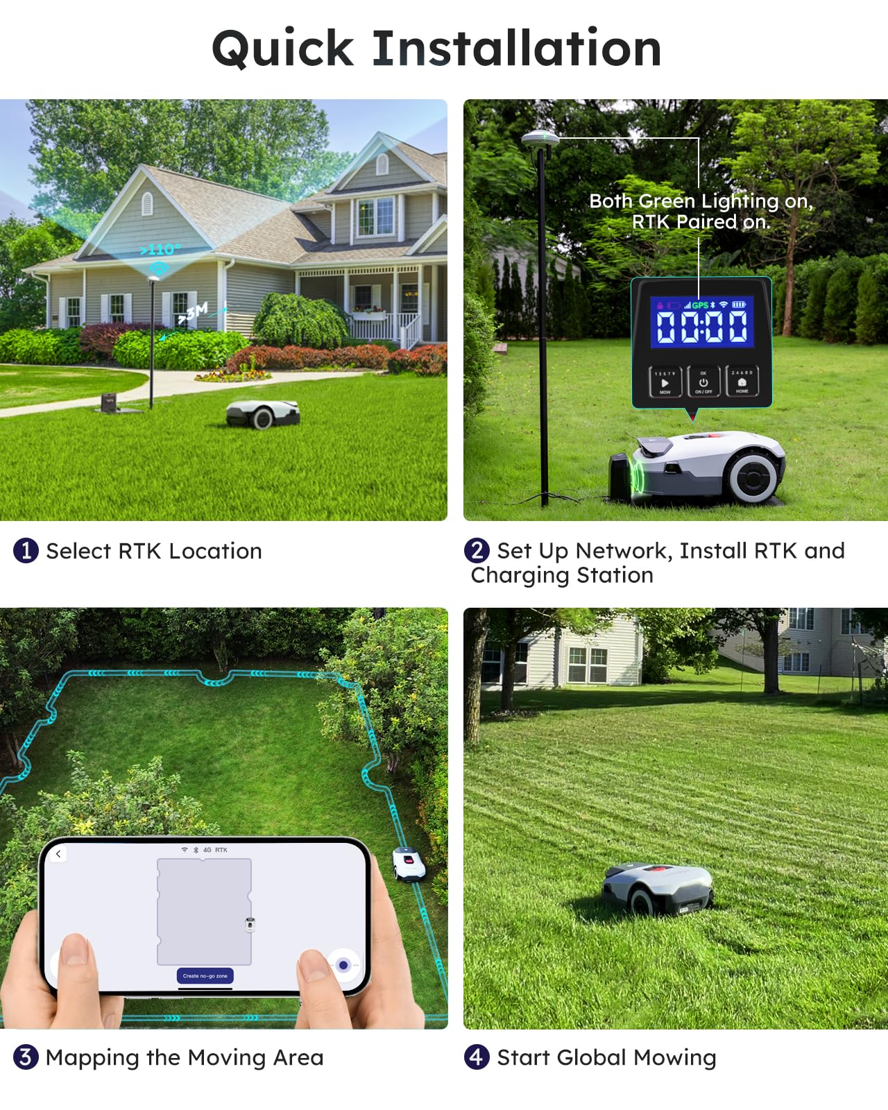 ANTHBOT Robot Lawnmower NO Wire - 600m², Full Band RTK+4-Eye Vision Robotic Lawn Mower, Automatic Mapping, 30 Multi-zone Management, Accurate Obstacle Avoidance, APP Control
