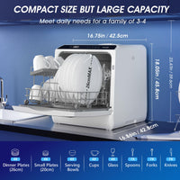 AIRMSEN Mini Table Top Dishwasher - Upgraded 6 Programs Portable Countertop Dishwasher No Plumbing with 2 Water Supply Modes for Kitchen Apartment Outdoor - with Baby Care Mode