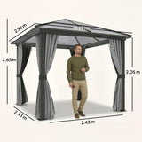 Outsunny 3 x 3(m) Hardtop Gazebo with UV Resistant Polycarbonate Roof & Aluminium Frame, Garden Pavilion with Mosquito Netting and Curtains Black