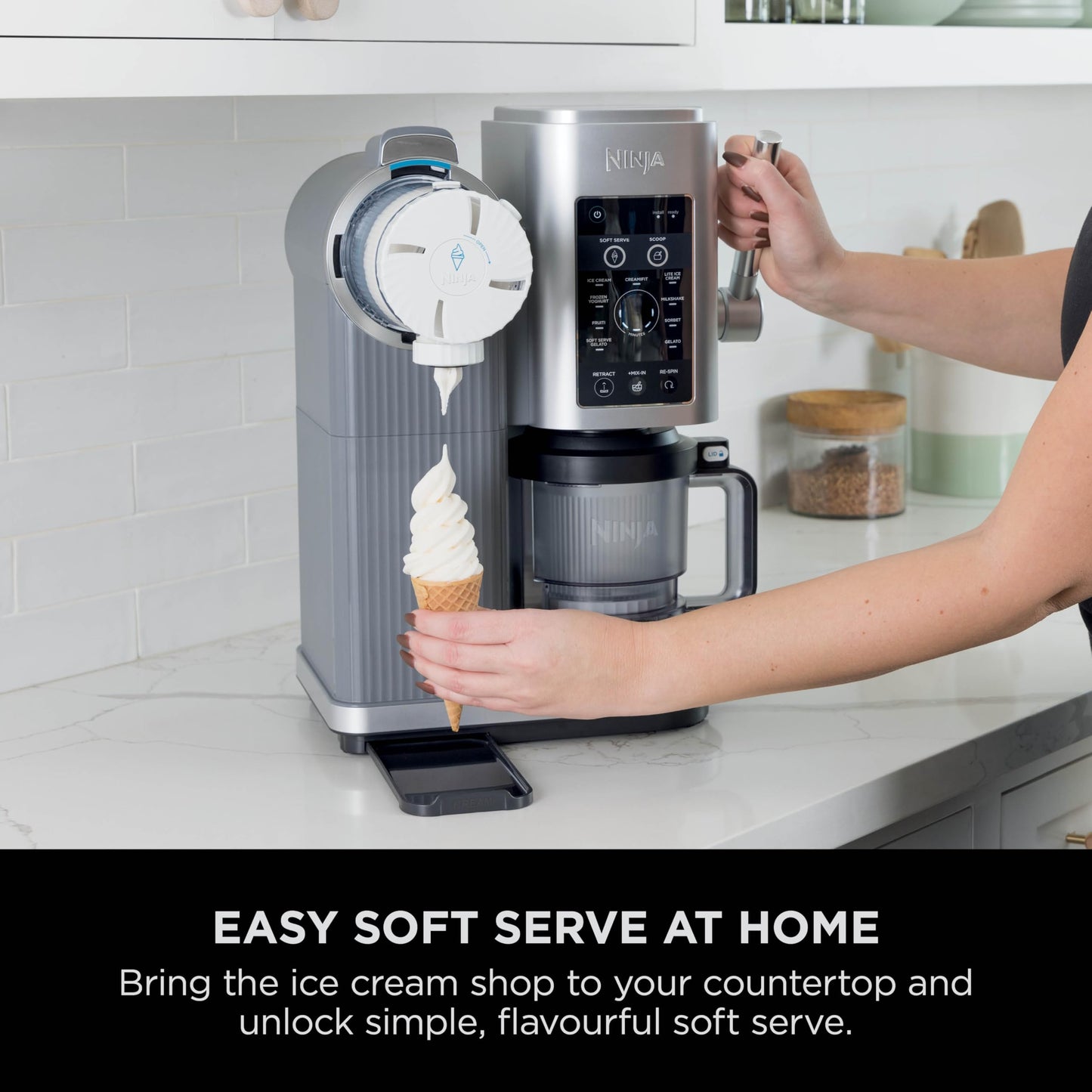 Ninja CREAMi Scoop and Swirl Soft Serve and Ice Cream Maker with 2x Tubs, 13 Functions, Makes Ice Cream, Soft Serve, Gelato, Sorbet, Milkshakes and More, Mix-In Option, Platinum Silver, NC701UK