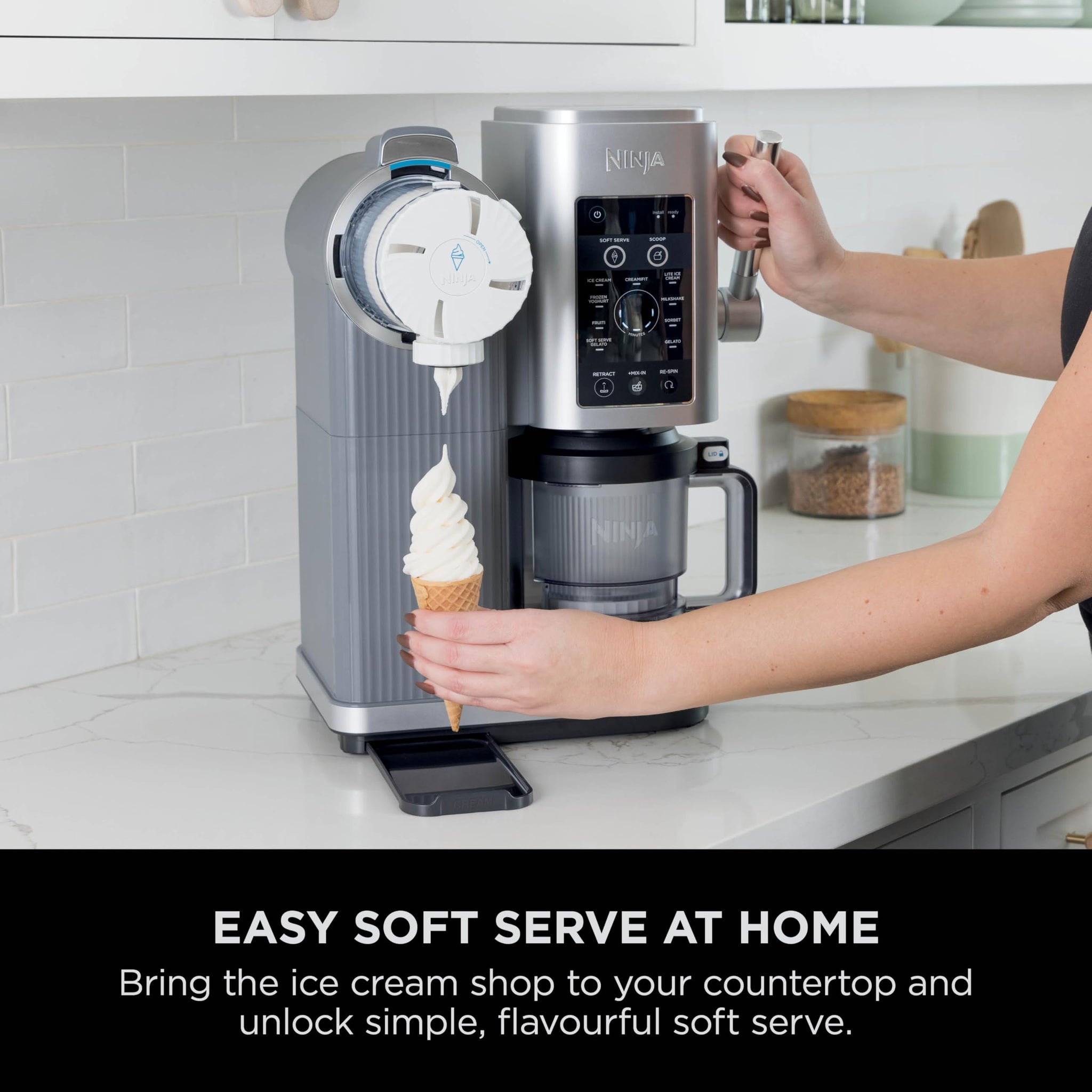 Ninja CREAMi Scoop and Swirl Soft Serve and Ice Cream Maker with 2x Tubs, 13 Functions, Makes Ice Cream, Soft Serve, Gelato, Sorbet, Milkshakes and More, Mix-In Option, Platinum Silver, NC701UK