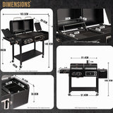 CosmoGrill Hybrid 4 Burner Barbecue DUO Dual Fuel BBQ 3+1 Gas Grill & Charcoal Smoker BBQ Grill, Built-in Thermometer, Warming Rack, Outdoor Portable Large Coal Barbecue for Home Garden Party Cooking.