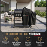 CosmoGrill Hybrid 4 Burner Barbecue with Waterproof Cover | DUO Dual Fuel BBQ 3+1 Gas Grill and Charcoal Smoker BBQ Grill, Thermometer, Warming Rack | Outdoor Portable Dual Fuel Large Coal Barbecue