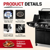 Campfire Original Barbecue BBQ 5 Gas Burner 4+1 Garden Grill, Steel Warming Rack, Side-Burner, Storage & Built-in Temperature Gauge for Home Garden Party Outdoor Cooking