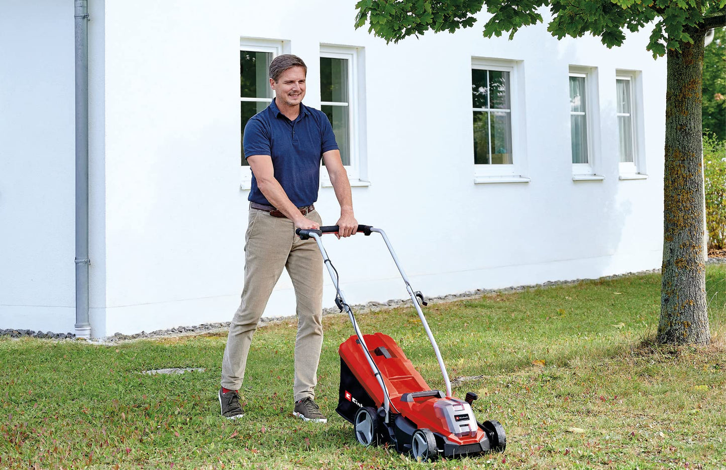 Einhell Cordless Lawnmower with Battery and Charger 18V Power X-Change, 33cm Cutting Width, Brushless Motor, 30L Grass Box, 5 Cutting Heights GE-CM 18/33 Li Battery Lawn Mower