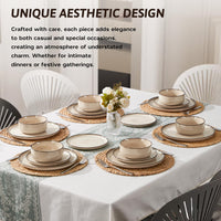 HaWare 18 Piece Dinner Set, Stoneware Dinnerware Service for 6, Reactive Glaze Dining Ware Include Plates and Bowls, Chip and Scratch Resistant, Microwave & Dishwasher Safe, Cream Khaki