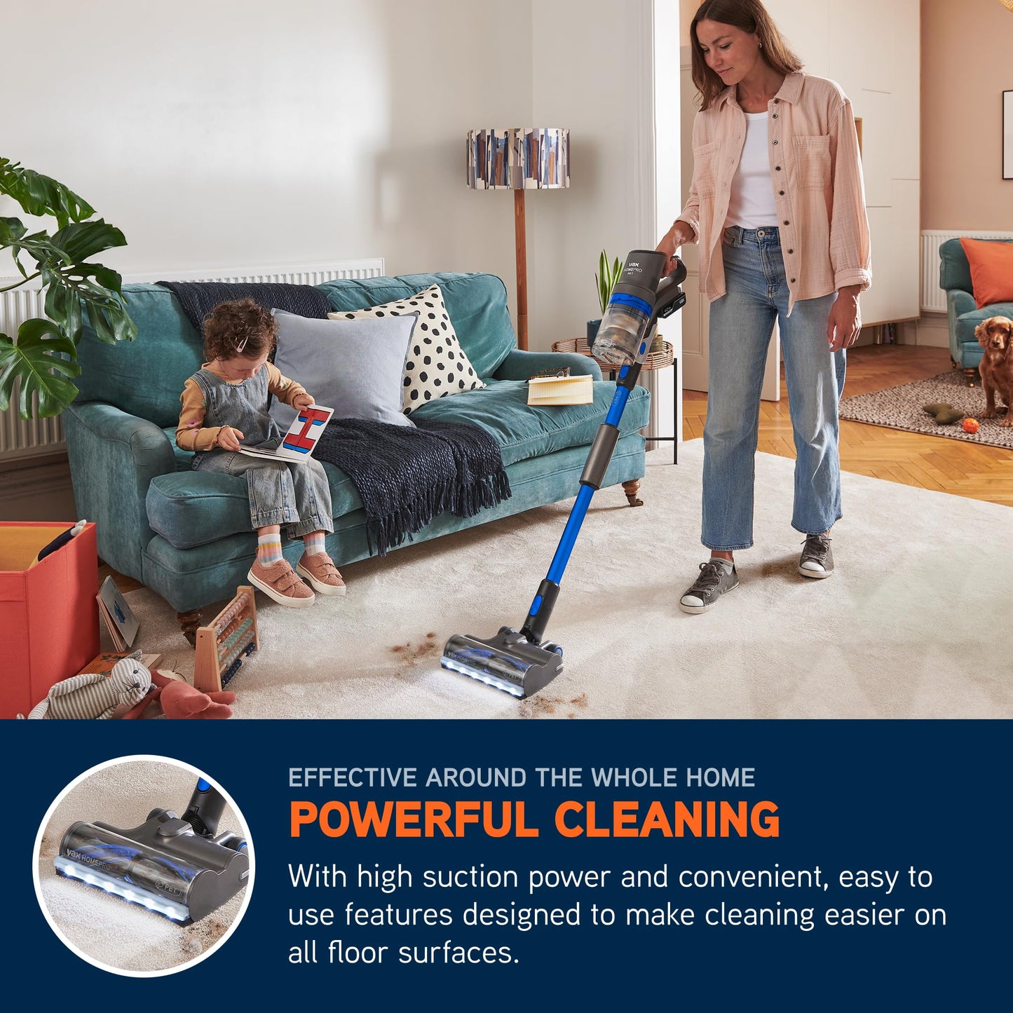 Vax HomePro Pet Cordless Stick Vacuum Cleaner, HairWrap Resist, FlexiClean Pole, Easy Empty Bin, Pet, Stair and Crevice Tools Included, Up to 45 min Runtime, LED Lights, Graphite and Blue, CLSV-HPKP