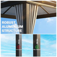 Outsunny 3 x 3(m) Hardtop Gazebo with UV Resistant Polycarbonate Roof & Aluminium Frame, Garden Pavilion with Mosquito Netting and Curtains Black