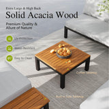 PHI VILLA 6 Seater Metal Garden Furniture Sets, L Shaped Modular Outdoor Corner Sofa Set All Weather for Patio with Cushions and Coffee Table, Beige-Gray