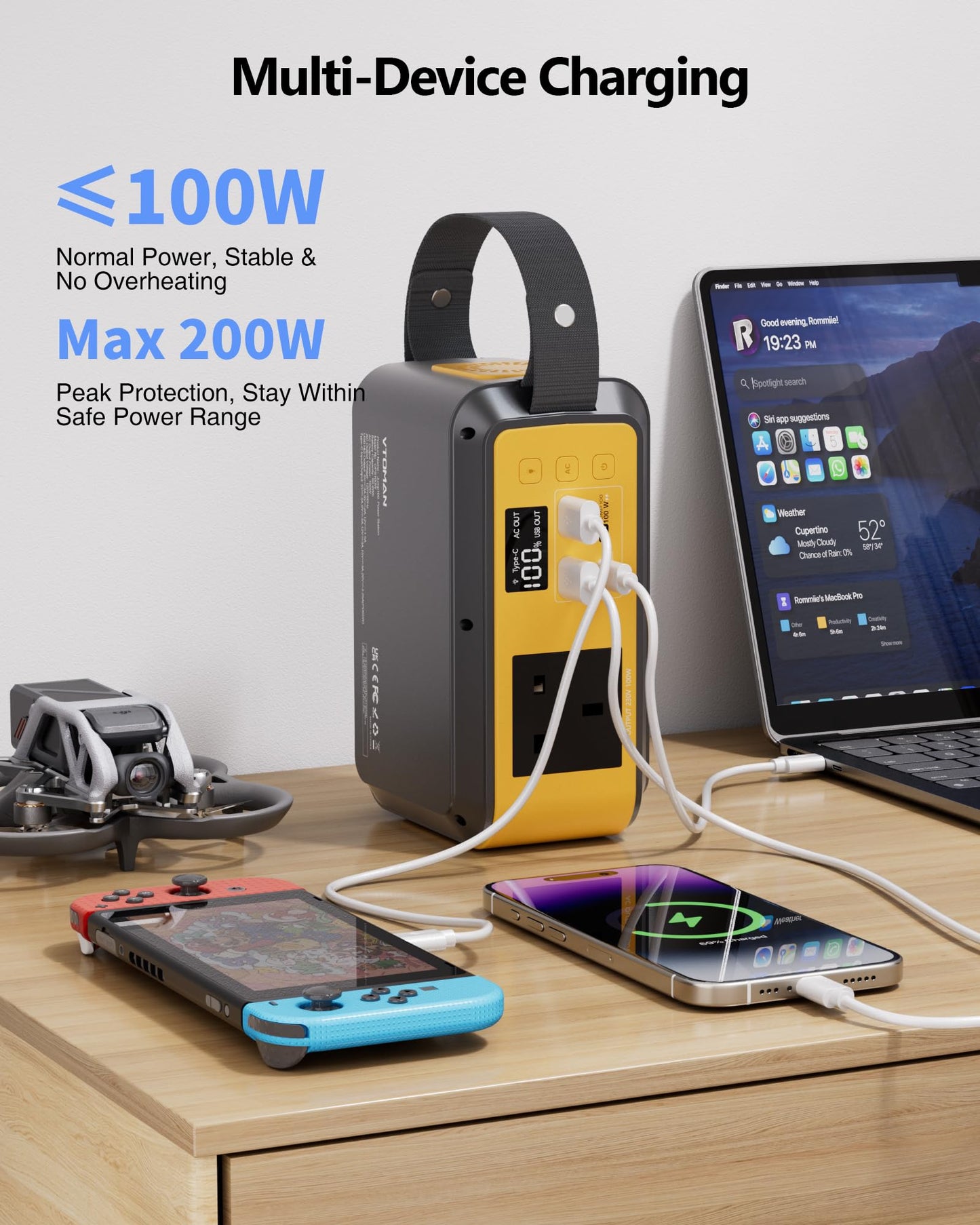 VTOMAN Jump 100 Portable Power Station 100W-89.6Wh Solar Generator LiFePO4 Battery Power Station, AC 100W(peak 200W) Outlet and PD 65W Fast Charge, Fast Charging for Camping, Emergency,Home Backup