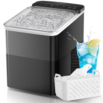 compare product FOHERE Ice Maker Machine Countertop, 14KG Ice Cube Maker with Self-Cleaning Function, 9 Cubes in 5 Mins, 2 Bullet Ice Sizes, Portable Ice Machine with Ice Scoop & Basket (Black)