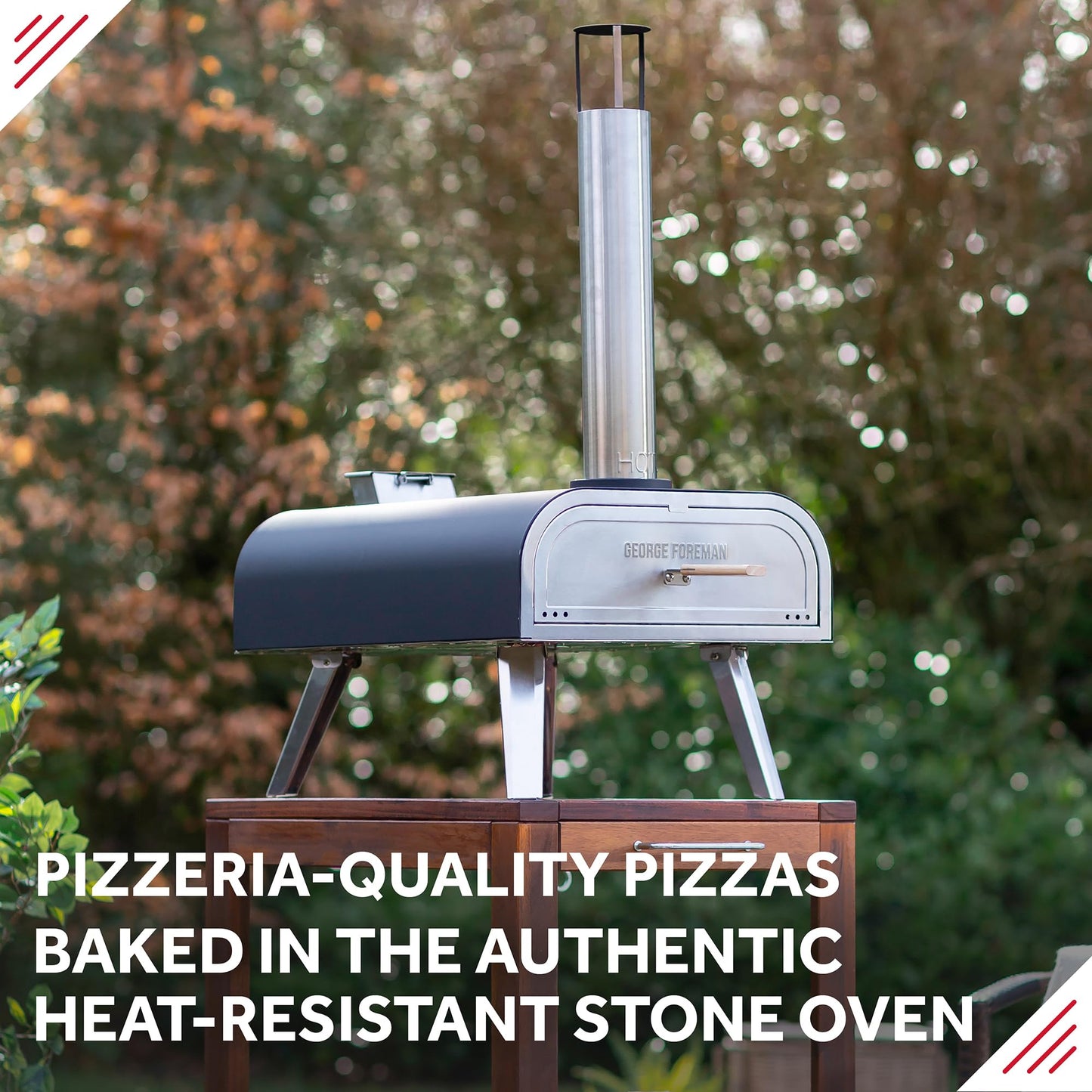 George Foreman Outdoor 16 Inch Wood Pellet Portable Wood Fired Pizza Oven Black with Paddle and Carry Bag, BBQ Oven & Smoker, Foldable Legs GFWPPO2BPC
