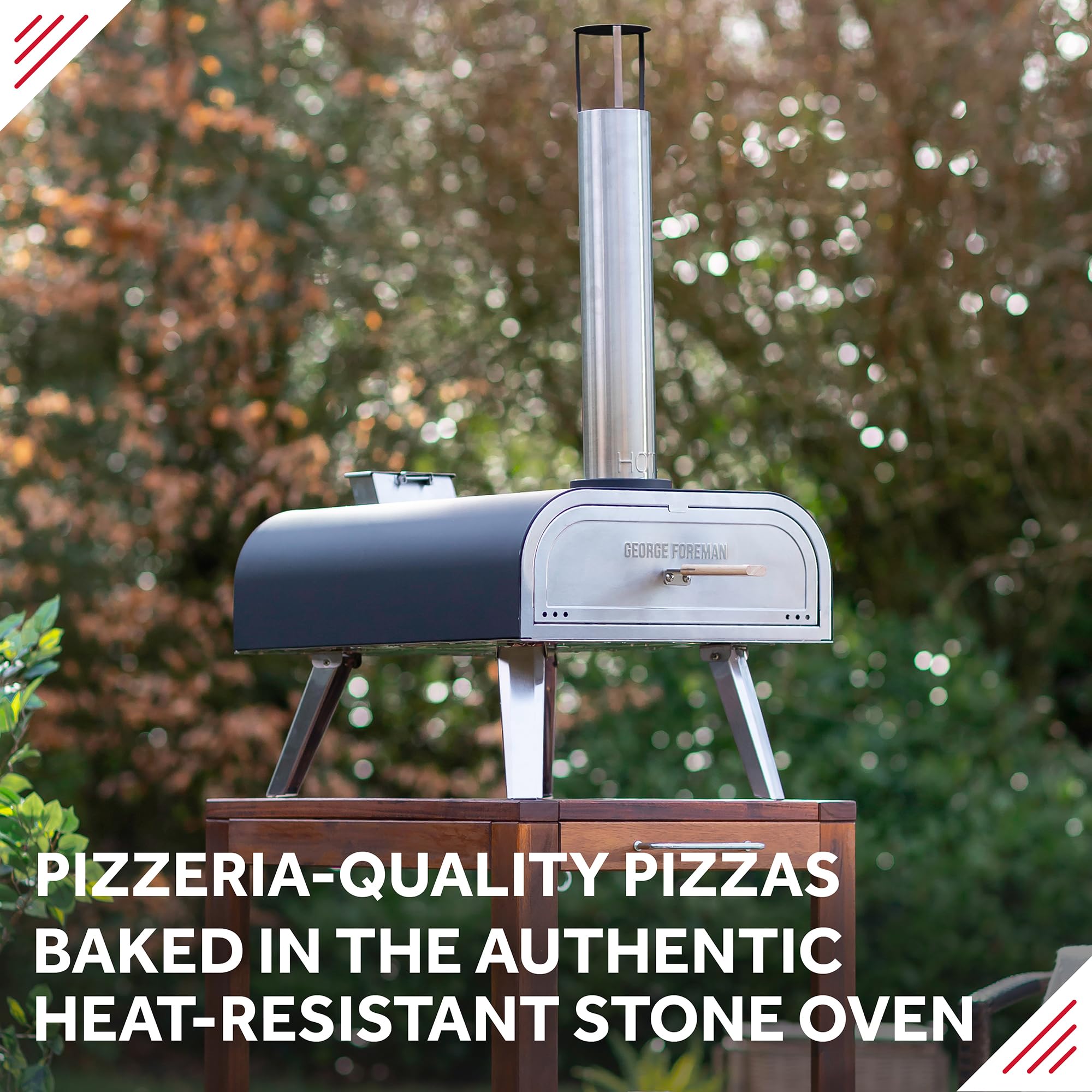 George Foreman Outdoor 16 Inch Wood Pellet Portable Wood Fired Pizza Oven Black with Paddle and Carry Bag, BBQ Oven & Smoker, Foldable Legs GFWPPO2BPC