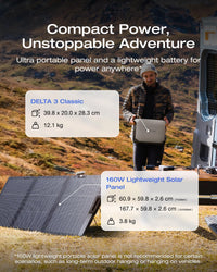EF ECOFLOW DELTA 3 Classic Portable Power Station With 160W Solar Panel, 1024Wh LiFePO4 Battery, 1800W AC Output (3600W Surge), 100W USB-C, 1-Hour Fast Charging, Solar Generator for Camping, RV