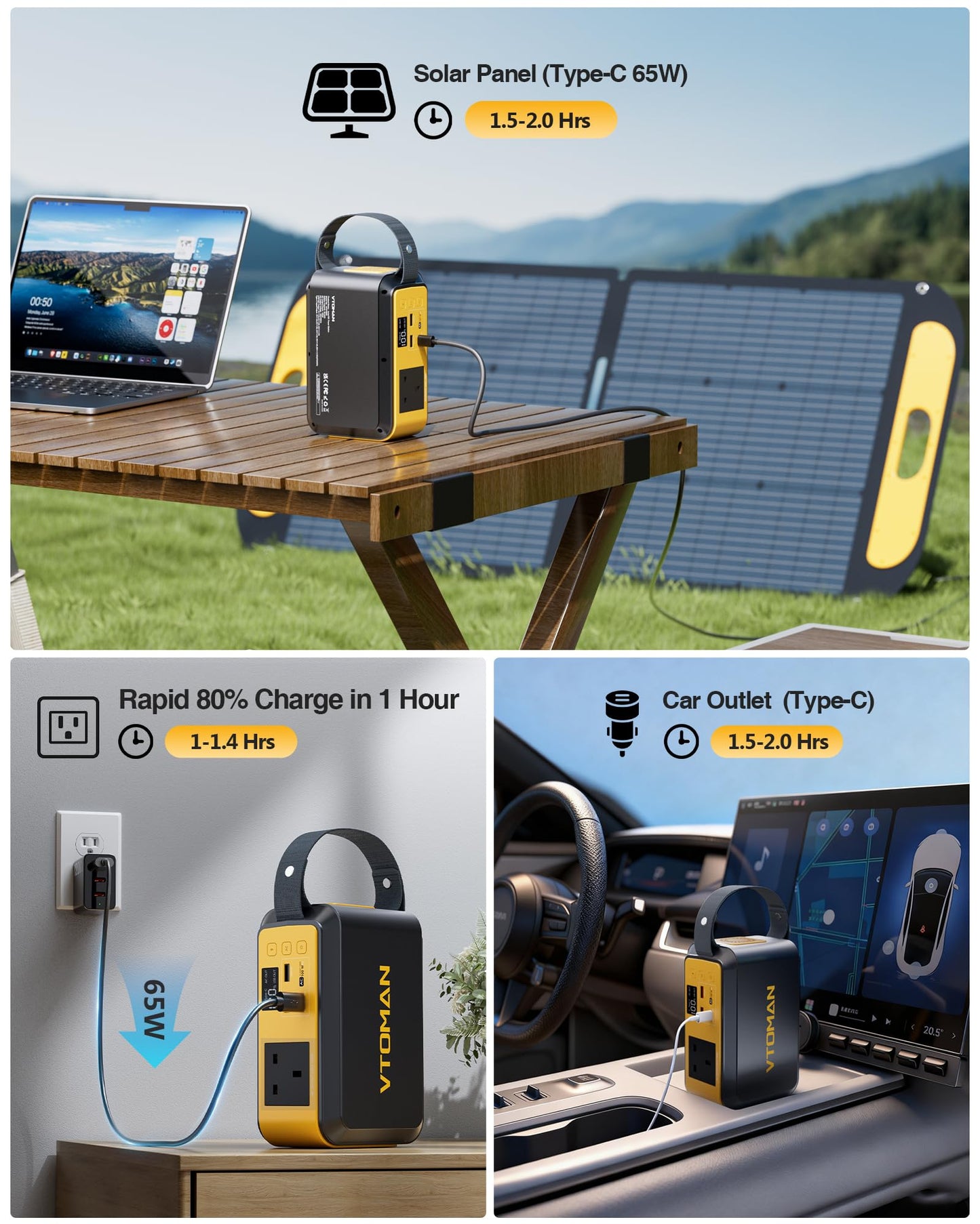 VTOMAN Jump 100 Portable Power Station 100W-89.6Wh Solar Generator LiFePO4 Battery Power Station, AC 100W(peak 200W) Outlet and PD 65W Fast Charge, Fast Charging for Camping, Emergency,Home Backup