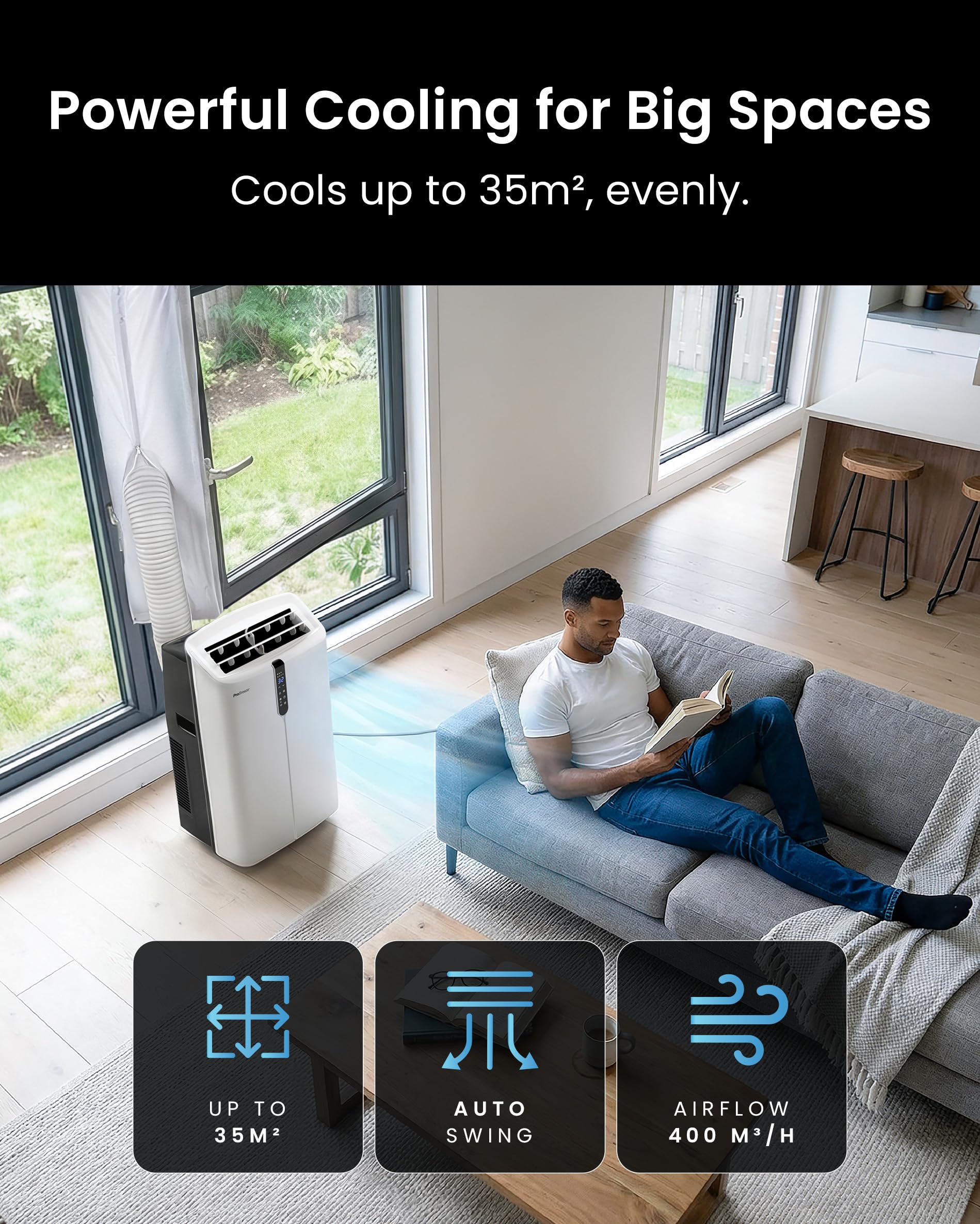 Pro Breeze OmniCool - Ultra Quiet 12000 BTU Portable 4-in-1 Air Conditioner with Smart Home WiFi, App & Voice Control, Dehumidifier, Fan, 24H Timer & Window Kit - Efficient AC Unit for Home & Office