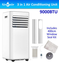 AuraHome Portable Air Conditioner 9000 BTU 4-in-1 Air Conditioner, Dehumidifier, Cooling Fan with 2 Fan Speeds, Digital Display & Remote Control, 24 Hour Timer for Rooms >215ft Window Vent Hose Kit