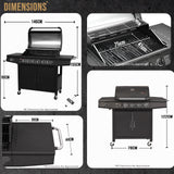 CosmoGrill Pro Deluxe 7 Gas Burner 6+1 Barbecue Grill Steel Warming Rack, Side-Burner, Built-in Temperature Gauge for Home Garden Party Outdoor Cooking (Black)