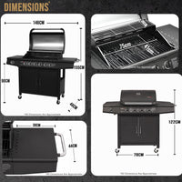 CosmoGrill Pro Deluxe 7 Gas Burner 6+1 Barbecue Grill Steel Warming Rack, Side-Burner, Built-in Temperature Gauge for Home Garden Party Outdoor Cooking (Black)