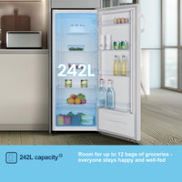 Fridgemaster MTL55242E Freestanding Upright Larder Fridge, Reversible Door, 242 Litre, 55cm Width, White, E Rated