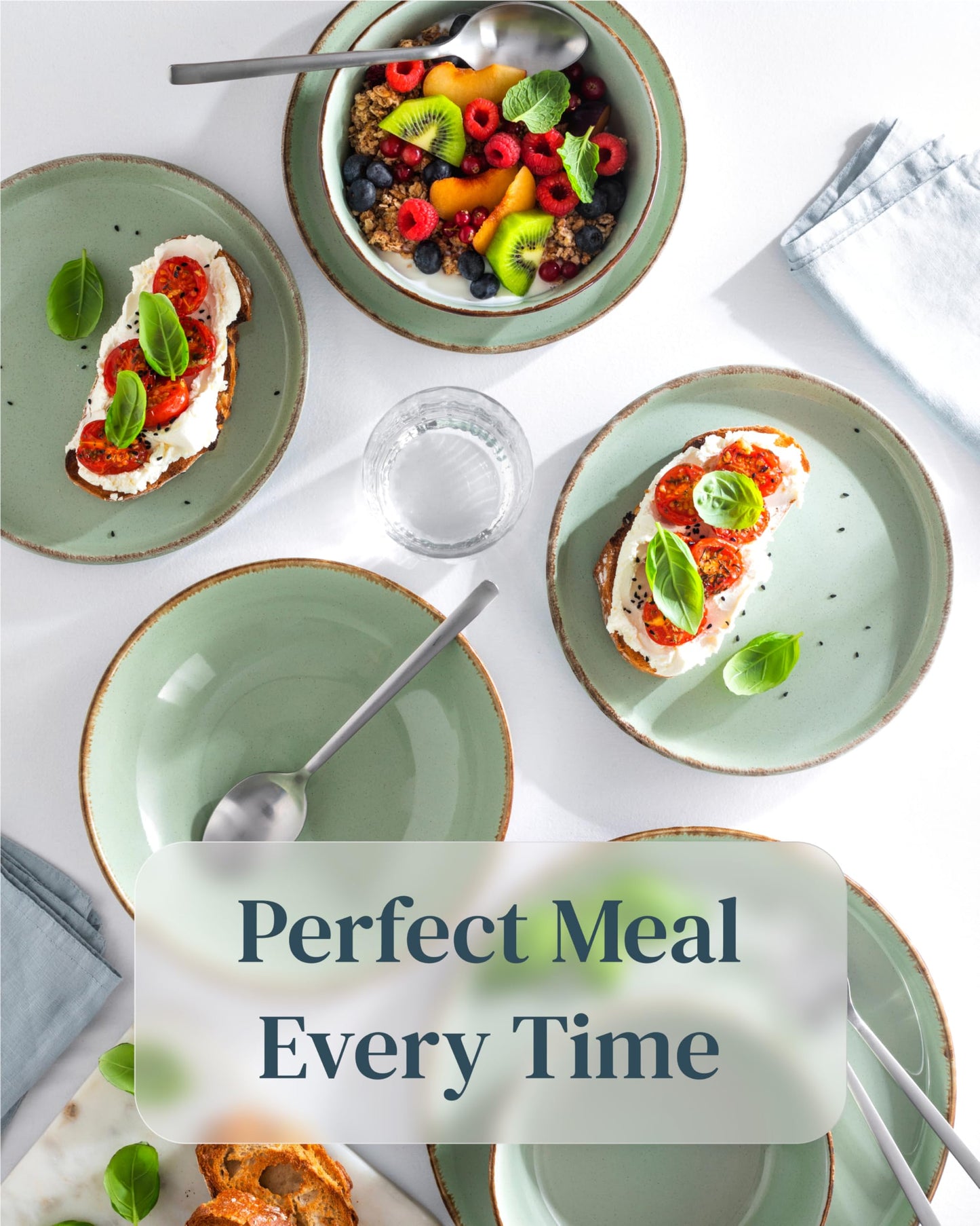 24 piece Dinner Sets for 6 People - Beautiful Country Style Stoneware Dinner Set for 6 - Dishwasher & Microwave Safe Plates and Bowls Set for 6 - Dinnerware Sets by Pure Living in Mint Green